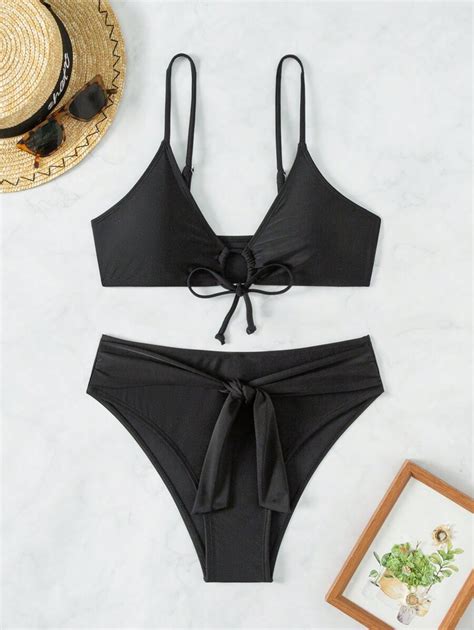 SHEIN Swim Vcay Ensemble De Bikini Uni Avec Nœud À L avant Pour Festival De Musique SHEIN