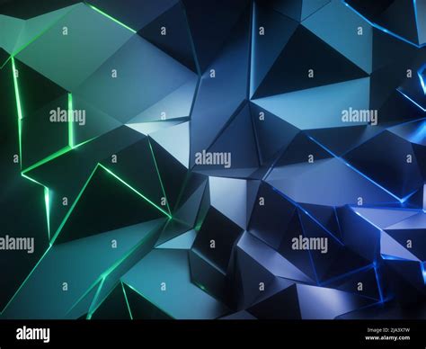 D Render Abstract Green Blue Crystal Background Faceted Metallic