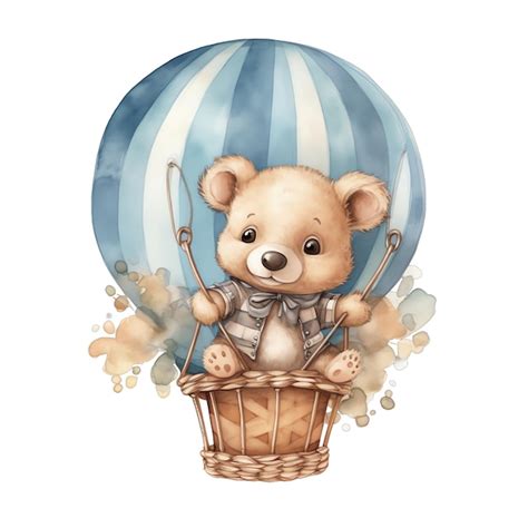 Premium Photo Cute Watercolor Teddy Bear In A Hot Air Balloon Illustration