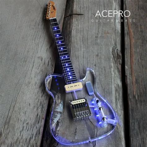 Acepro Guitarra El Ctrica Con Luz LED Azul Cuerpo Acr Lico Transparente