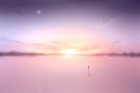 Wallpaper Sunlight Landscape Sunset Sea Anime Reflection