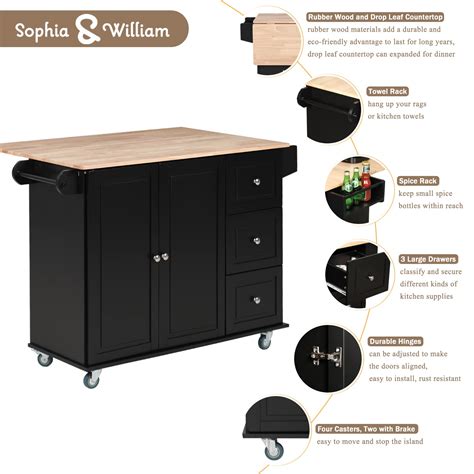 Mua Sophia And William Kitchen Island Cart On Wheels With Drop Leaf And Rubber Wood Top Rolling