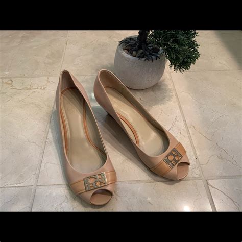 Coach Piper Nude Wedged Leather Heels Gem