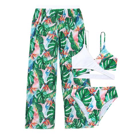 Hienoo Girl S 3 Piece Swimsuit Beach Floral Bikini Set Pants Bathing Suit Sizes 7 12
