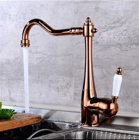 Rose Gold Kitchen Sink Faucet Hot And Cold Single Lever Kitchen Sink Faucet Ceramic Handle In