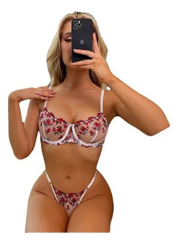 Conjunto De Bikini Sexy Con Flores Bordadas En Forma De Cors Meses Sin Inter S