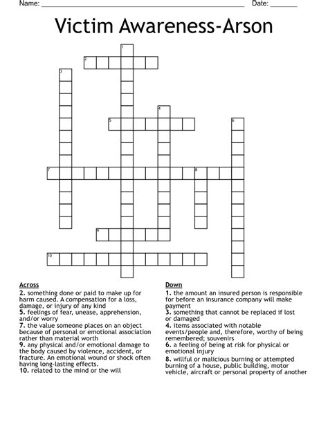 Arson Evidence Review Puzzle Template Answer Key