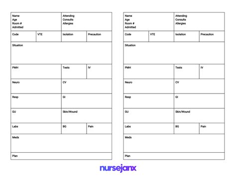 Nursing Shift Report Sheet Printable