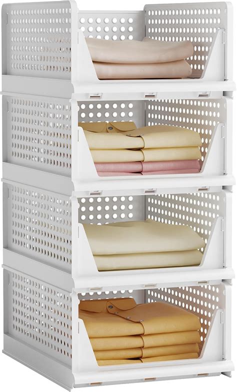 Hossejoy Set Of 4 Stackable Wardrobe Storage Box Plastic