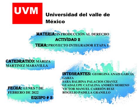 Proyecto Integrador Uvm Universidad Del Valle De M Xico Materia