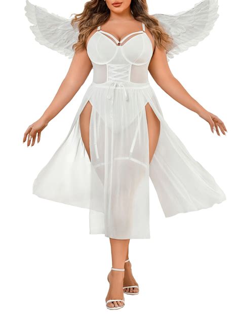 Avidlove Womens Plus Size Bodysuit Teddy Lingerie Sexy Babydoll Chemise Sheer Dress Outfit White