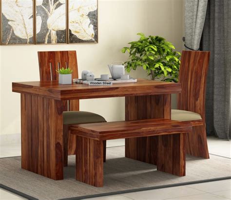 Buy Wertex Compact 4 Seater Dining Set With Bench Honey Finish Online