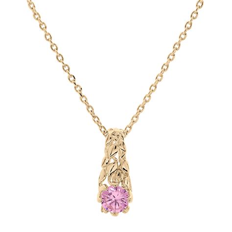 Collier en plaqué or chaîne avec pendentif solitaire oxyde rose et