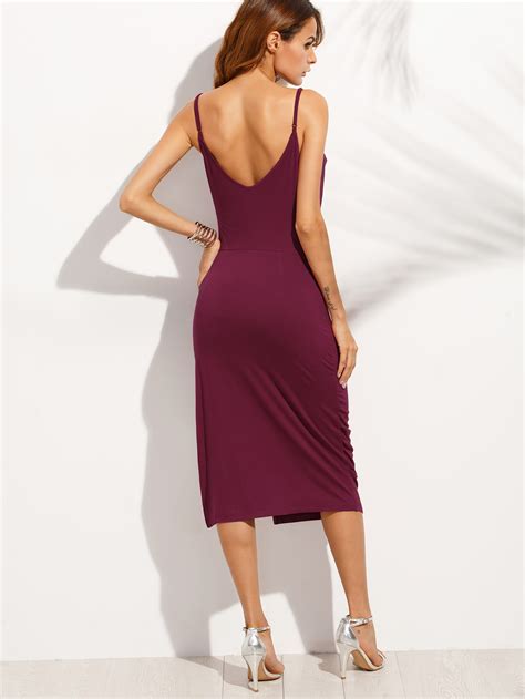 Purple Spaghetti Strap Split Side Midi Dress Sheinsheinside