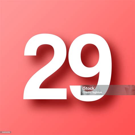 number twentynine icon  red background  shadow stock