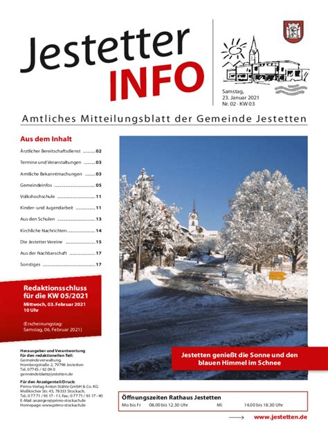 Ausfüllbar Online Amtliches Mitteilungsblatt der Gemeinde Jestetten Fax