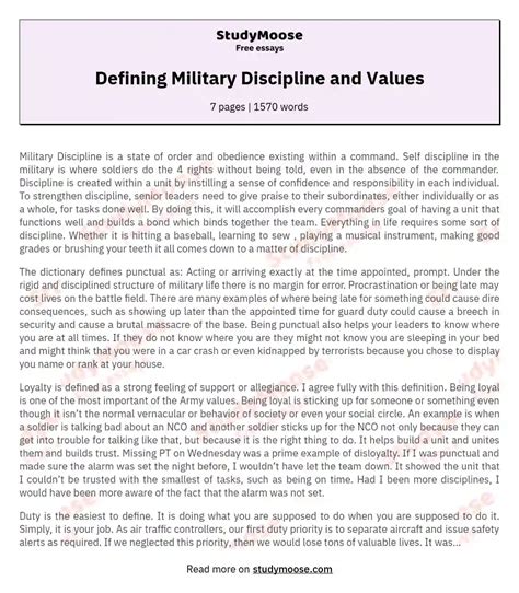 Defining Military Discipline And Values Free Essay Example