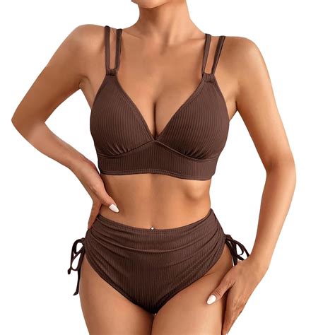 Ruimatai Women S Sexy Bikini Swimsuit Piece Set With Removable Chest Pad High Waist Swimwear