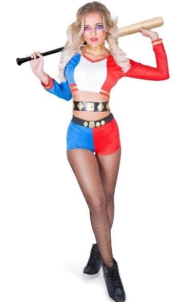 Red And Blue Harlequin Sexy Costume Womens Villain Costume