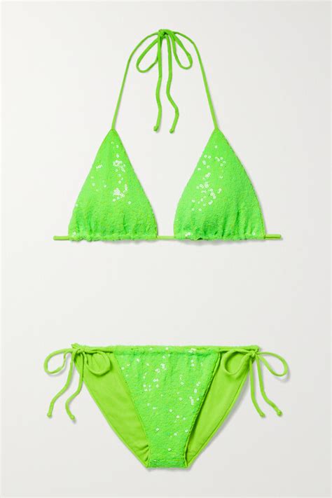 Norma Kamali Sequined Triangle Bikini Green ShopStyle Swimwear