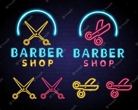 Premium Vector Barber Shop Logo Set With Neon Light Glowing Vector