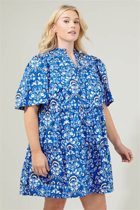 Lulu Floral Dixie Split Neck Shift Dress Curve Sugarlips