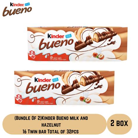 Bundle Of 2 Kinder Bueno Milk And Hazelnuts 8 Twin Bars Total Of