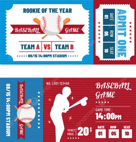 Baseball Game Simple Style Colored Tickets Vector Template Download on