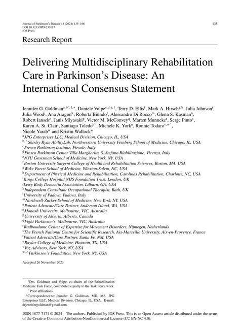 Pdf Delivering Multidisciplinary Rehabilitation Care In Parkinsons