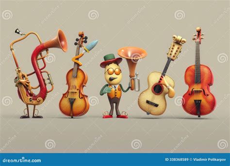 collection  colorful cartoon instruments suitable