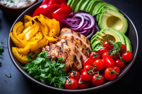 Premium Photo Tasty Buddha Bowl Featuring Grilled Chicken And