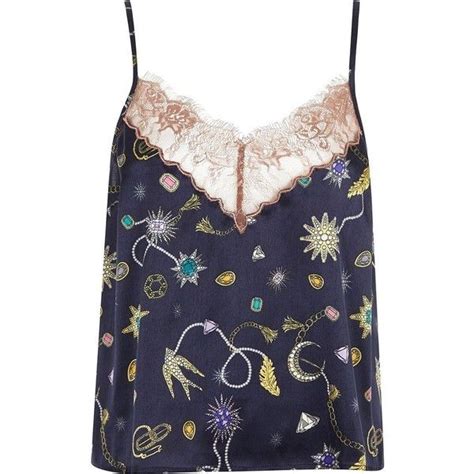 River Island Navy Satin Jewel Print Lace Pajama Cami Top 486 540 Idr