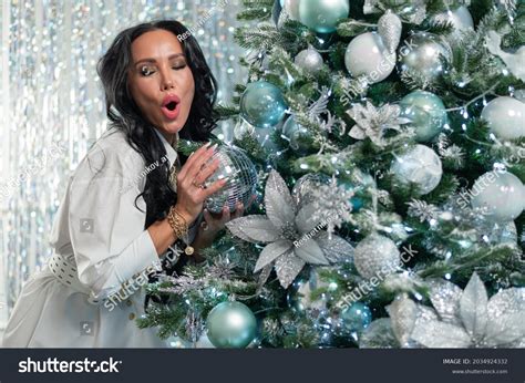 Sexy Brunette White Dress Holds Gifts Stock Photo 2034924332 Shutterstock