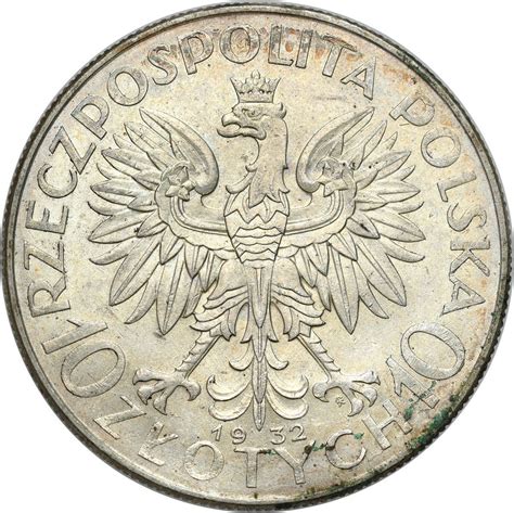 II RP 10 złotych 1932 głowa kobiety ze znakiem mennicy archiwum