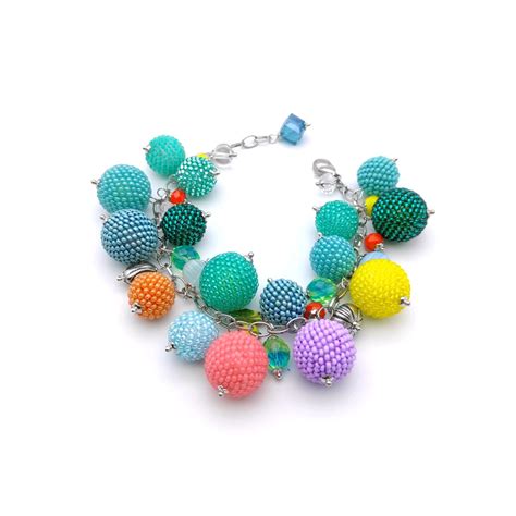 Браслет универсальный с бусинами подвесками ручной работы бирюзовый в ...