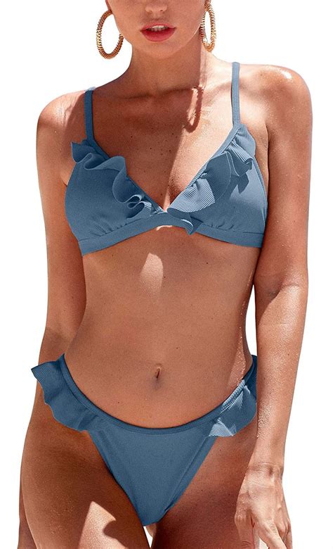 Attraco Women S Ruffles Two Piece Bikini Set Halter Neck Padded Triangle Bikini Walmart