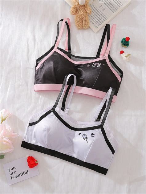 2pcs Set Floral Print Mesh 2 Pieces Lingerie Set Teen Girls Underwear