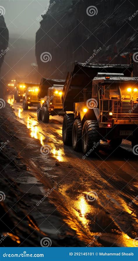 Vibrant Coal Mine Scene Heavy Trucks Excavators Dominate In Bustling