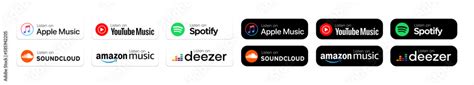 Popular Music streaming services listen on badges set. Apple Music ...