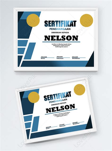 Certificado En Estilo Geom Trico En Colores Azul Y Azul Oscuro