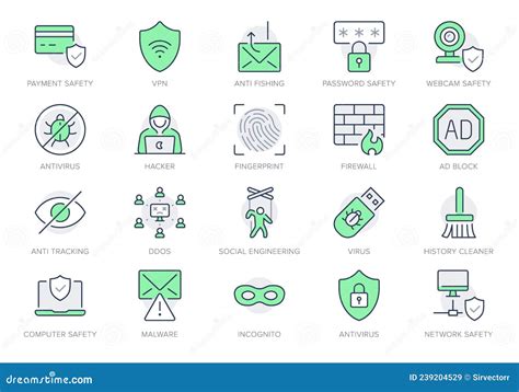 Cybersecurity Line Icons Collection Data Protection Information