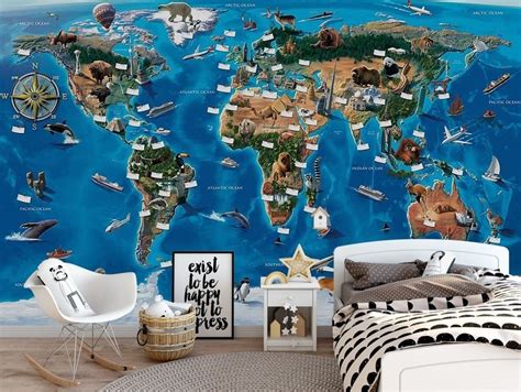 Customized Large World Map Wall Decal World Map Wallpaper World Map