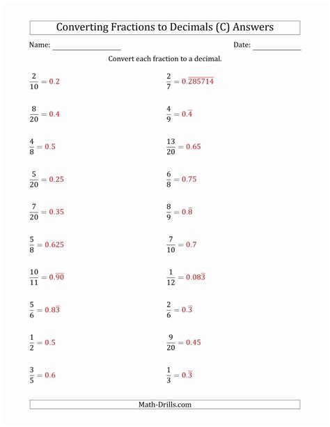 50 Repeating Decimals To Fractions Worksheet