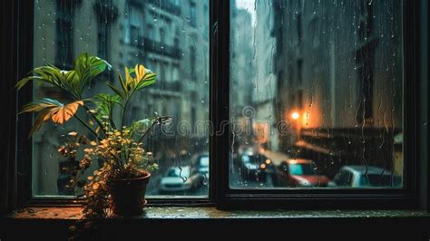 Evening Rain Outside the Window. View from the Window. Stock Image ...