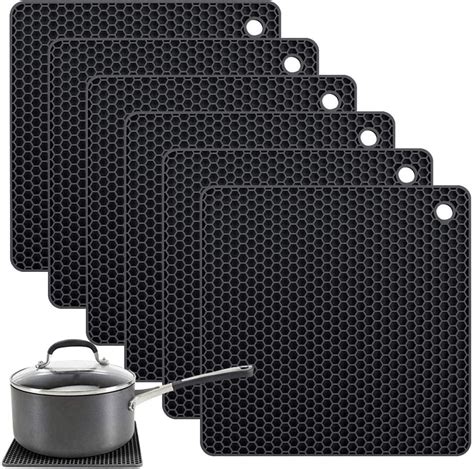 Silicone Trivet Mats Pot Holders 6 Pack Silicone Trivets For Hot Pots And Pans Black Heat