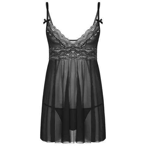 Men S Sissy Lingerie Pajamas Set See Through Lace Deep V Neck Mini Dress With Thong Maid