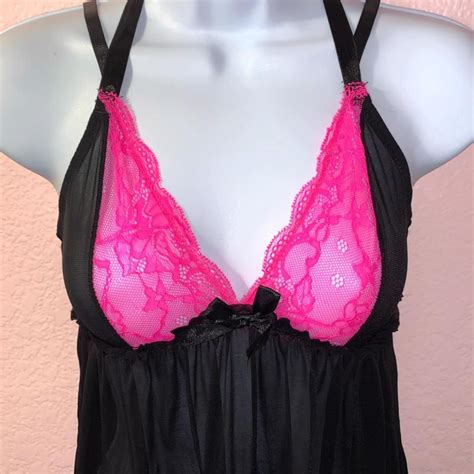 Black Mesh Lingerie Slip Dress W Pink Lace Detailing Depop