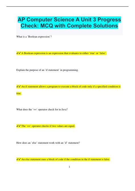 AP Computer Science A Unit 3 Progress Check: MCQ with Complete