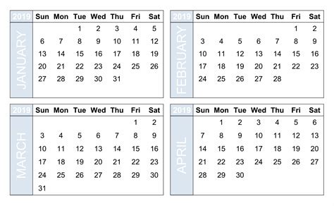 printable four month calendar