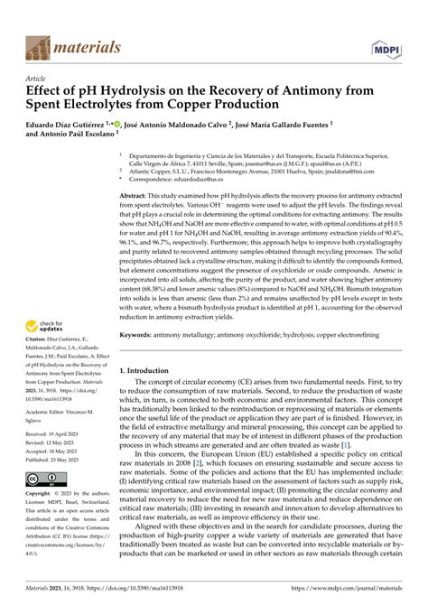 Pdf Effect Of Ph Hydrolysis On The Recovery Of Antimony From Spent